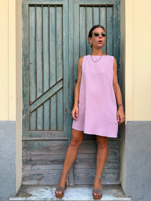 Abito Emilia in mussola rosa malva