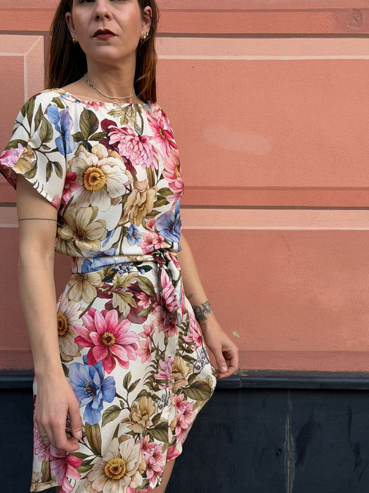 Abito Magda corto a fiori rosa