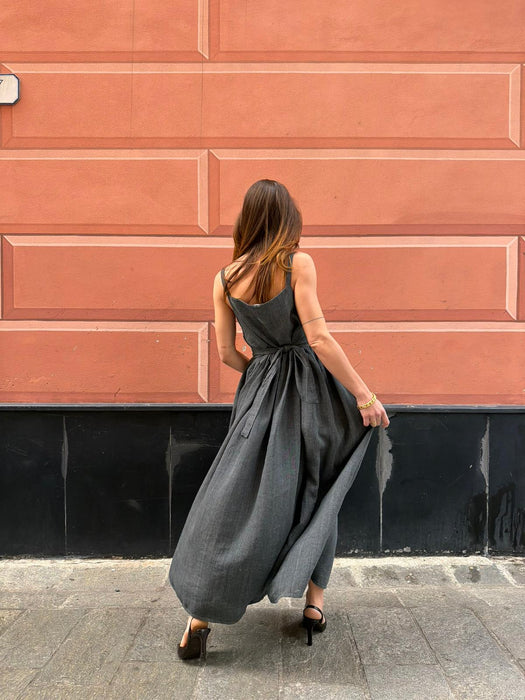 Abito Barbara in lino color grigio scuro