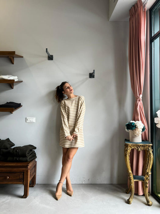 Abito Deborah a righe panna e beige