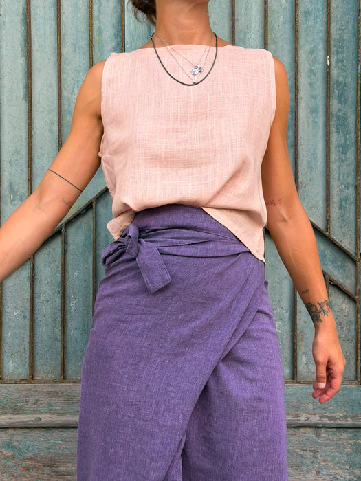Top Emilia in lino rosa pesca