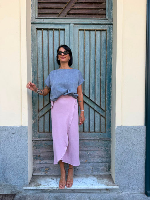 T-Shirt Scatoletta in lino azzurro jeans