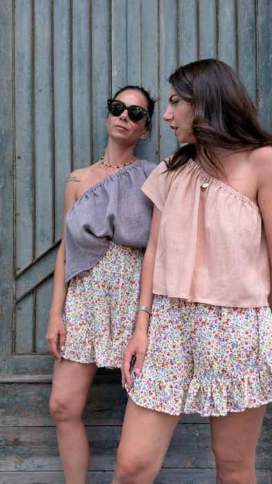 Top Ludovico in lino color lilla mélange