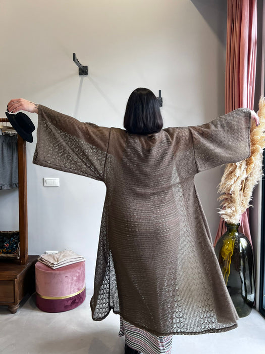 Kimono in lana e mohair marrone chiaro