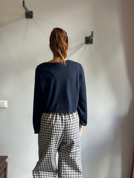 Pantaloni Ines a quadretti blu e marroni