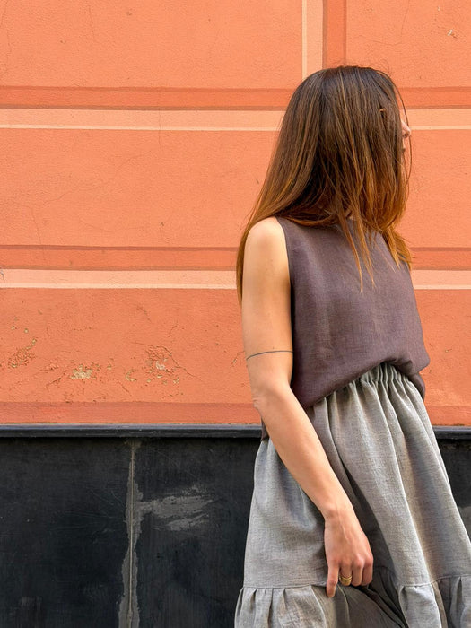 Top Emilia in lino marrone testa di moro