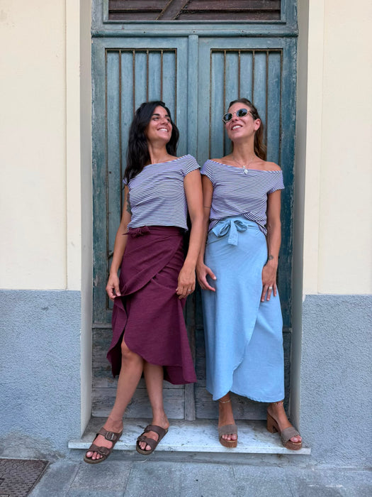Top Trubino a righe viola e bianche