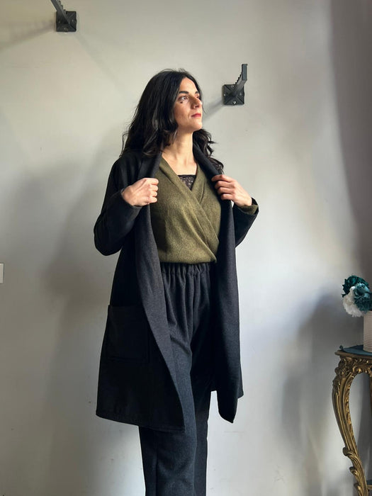 Cardigan Marinella midi grigio antracite