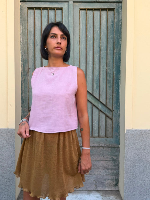 Top Emilia in mussola rosa malva