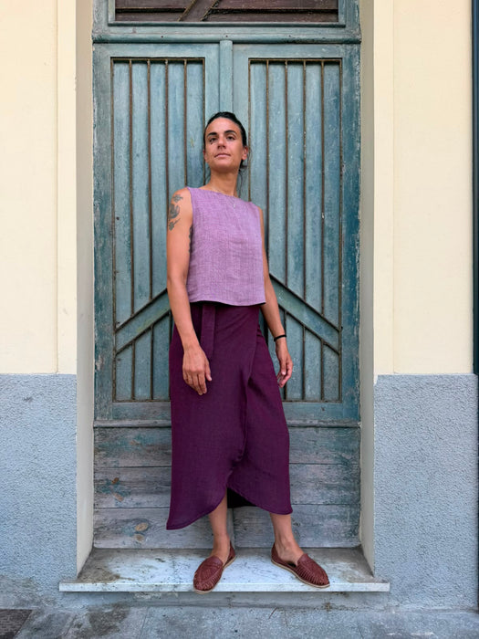 Top Emilia in lino rosa ciliegia