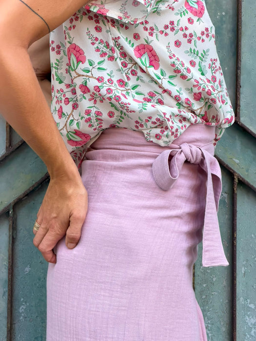 Top Ludovico a fiori rosa 100% seta