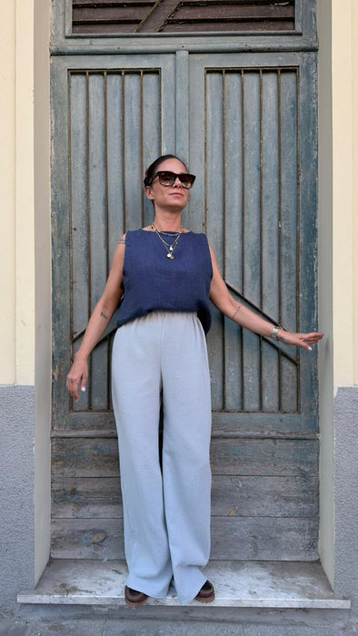 Top Emilia in lino blu scuro
