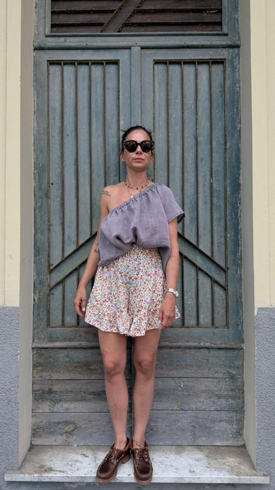 Top Ludovico in lino color lilla mélange