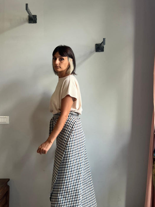 Gonna Matilda lunga a quadretti blu e marrone