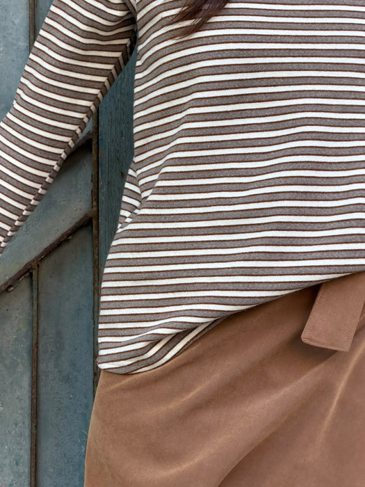 Maglia Cristiana in lana a righe tortora/bianche/tabacco