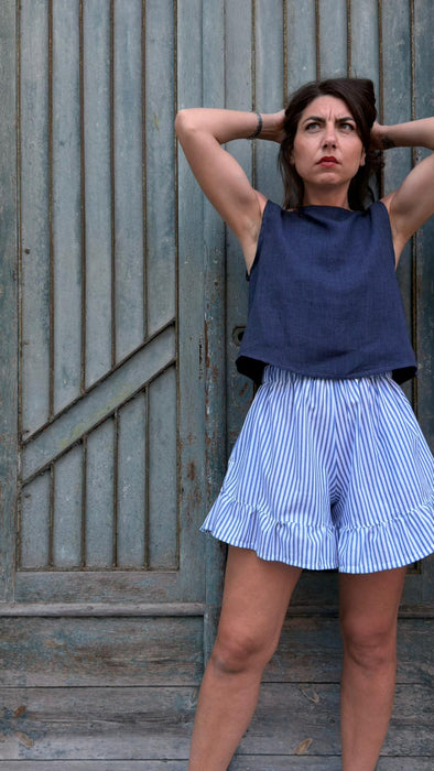 Top Emilia in lino blu scuro