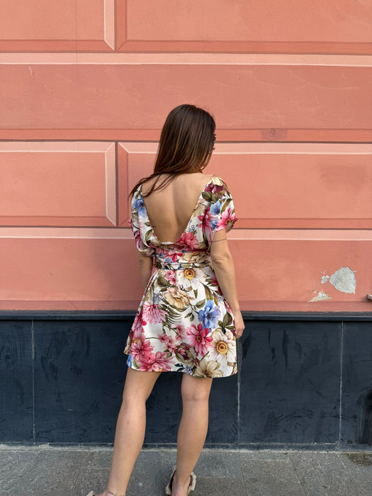 Abito Magda corto a fiori rosa
