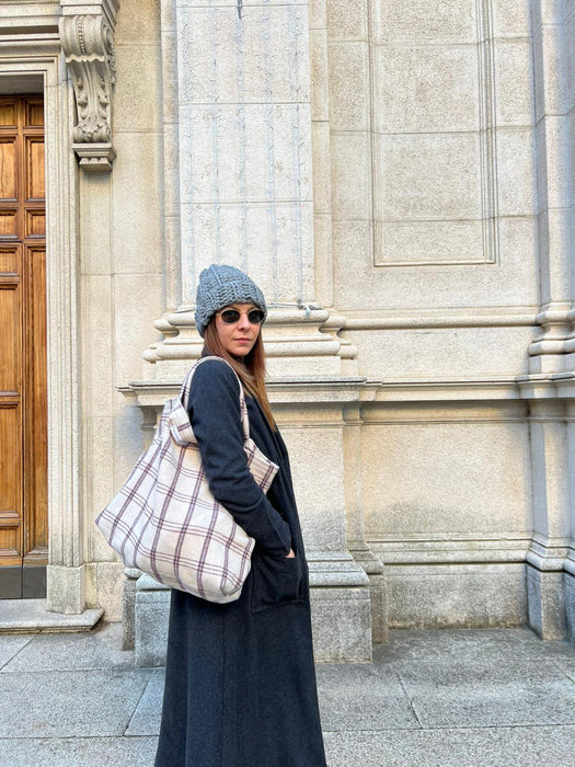 Borsa in lana a quadri panna