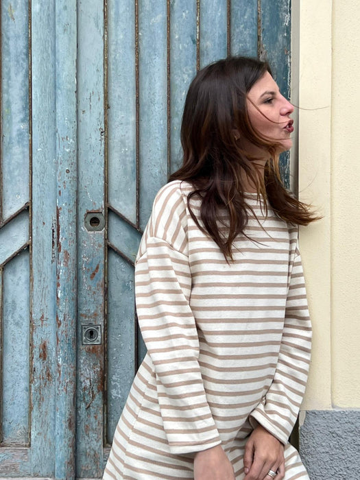 Abito Deborah a righe panna e beige