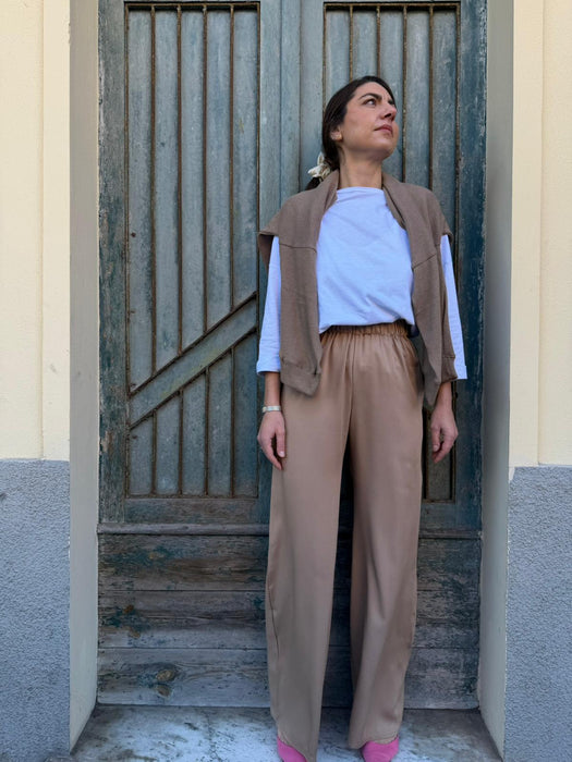 Pantaloni Mia in viscosa color caffellatte