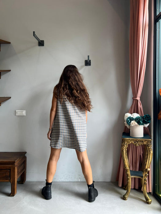 Abito Emilia a quadretti blu e marrone