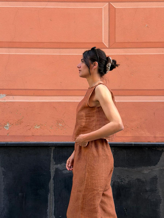 Pantaloni Mia in lino color terracotta