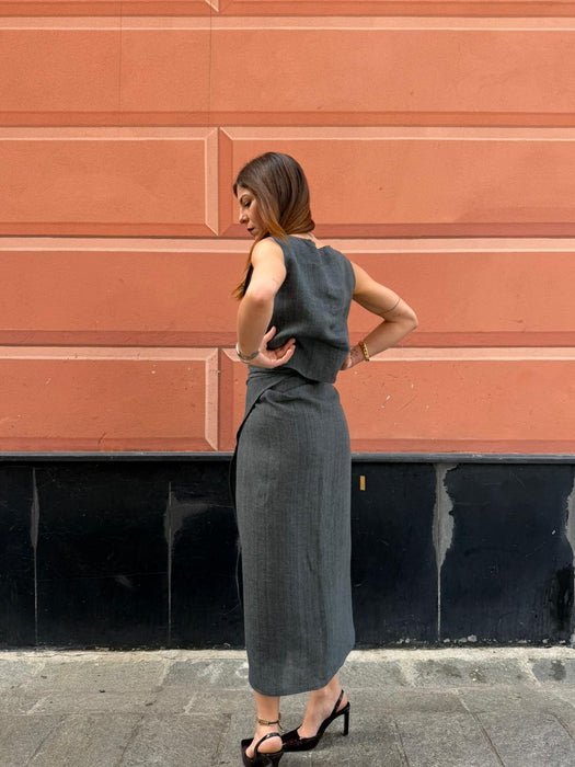 Gonna Matilda in lino color grigio scuro