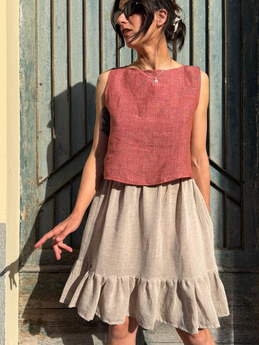 Top Emilia in lino color lampone