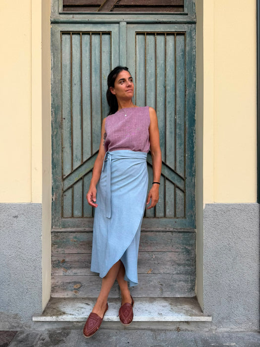 Top Emilia in lino rosa ciliegia