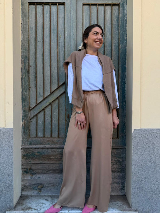 Pantaloni Mia in viscosa color caffellatte