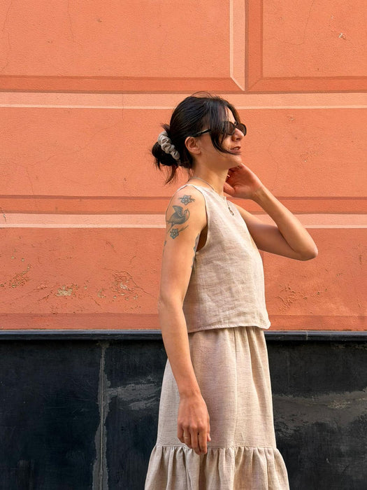 Top Emilia in lino color sabbia