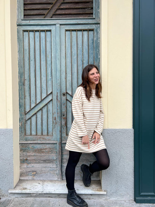 Abito Deborah a righe panna e beige