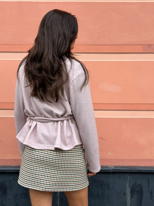 Gonna Matilda corta in twill di lana verde/tabacco/avorio