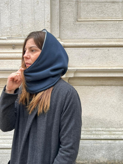 Balaclava double in felpa blu e ciniglia grigia