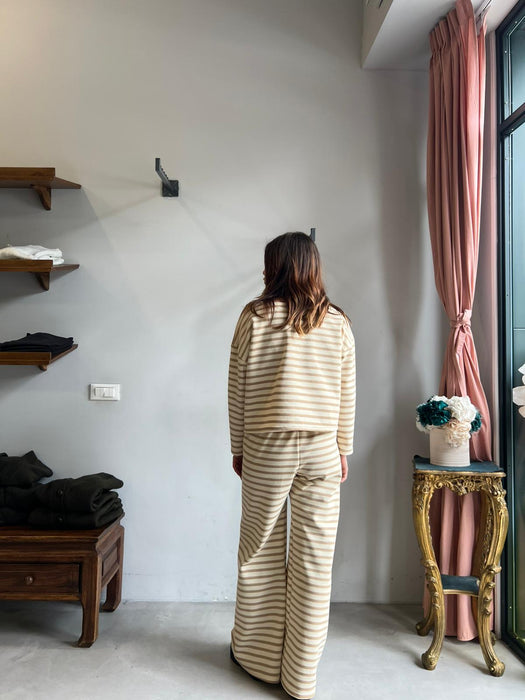 Pantaloni Mia a righe panna e beige