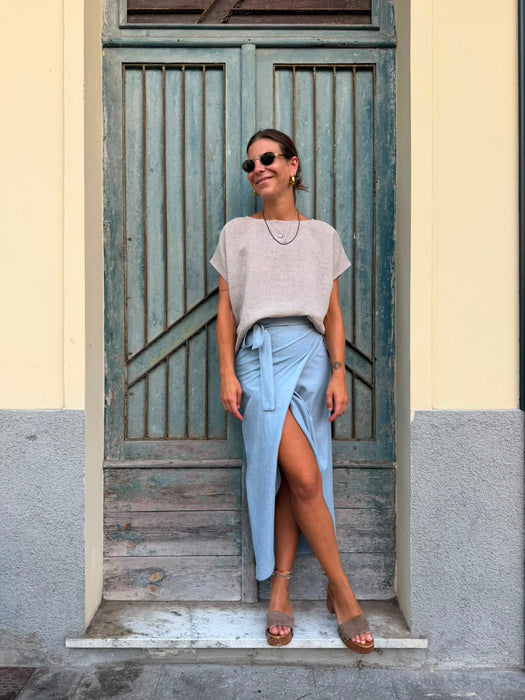 T-shirt Scatoletta in lino sabbia