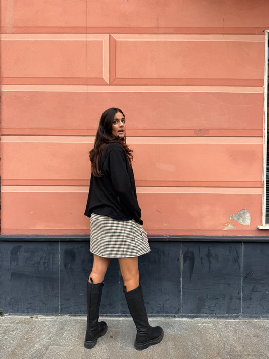 Gonna Luca in twill di lana verde/tabacco/avorio