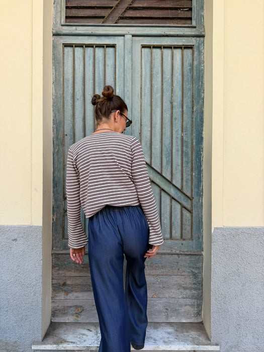 Maglia Cristiana in lana a righe tortora/bianche/bordeaux