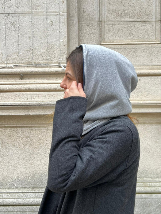 Balaclava double in felpa blu e ciniglia grigia