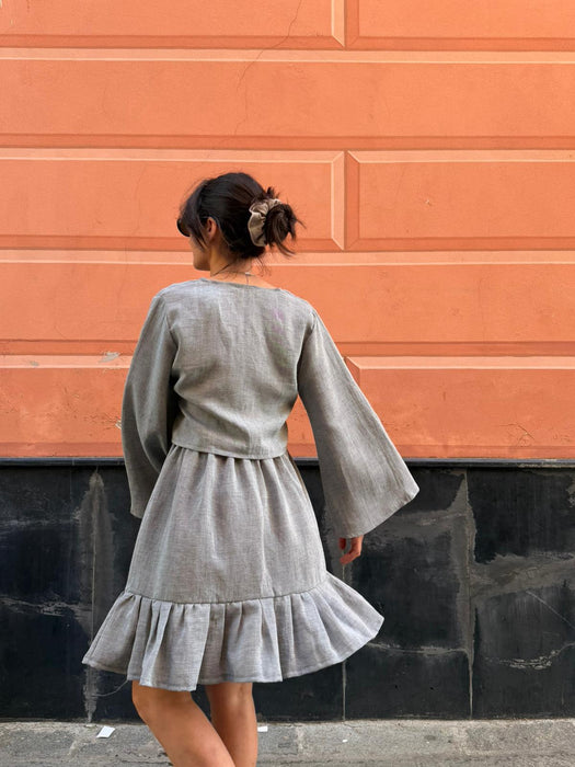Gonna Olivio in lino color azzurro polvere