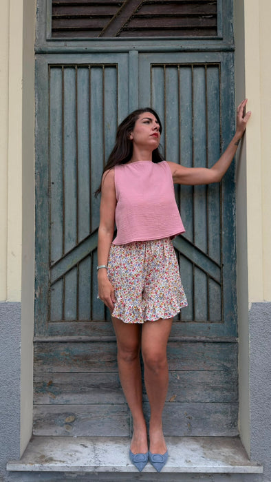 Top Emilia in mussola rosa