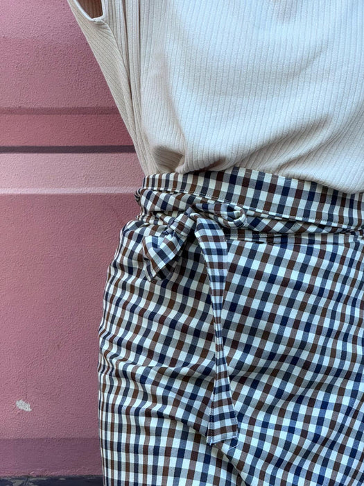 Gonna Matilda lunga a quadretti blu e marrone