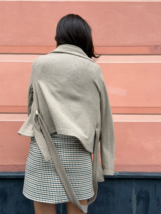 Gonna Matilda corta in twill di lana verde/tabacco/avorio
