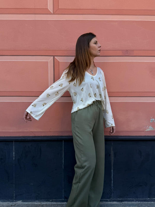 Pantaloni Mia in viscosa verde militare