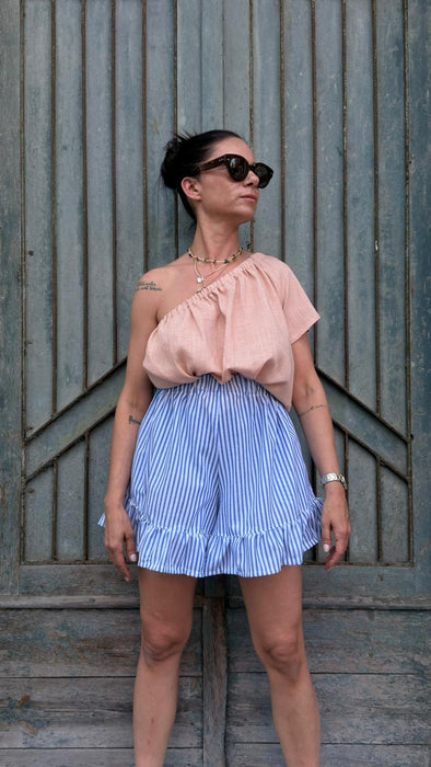 Top Ludovico in lino color rosa pesca