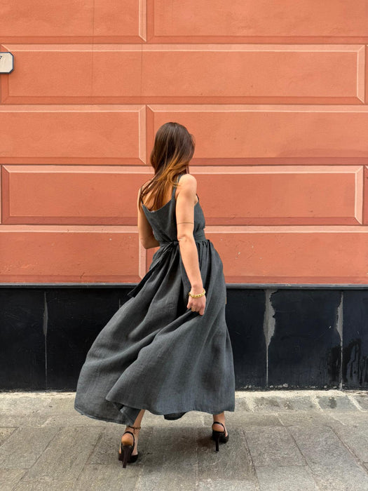 Abito Barbara in lino color grigio scuro