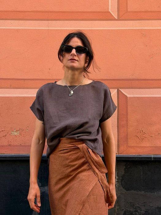 Gonna Matilda in lino color terracotta