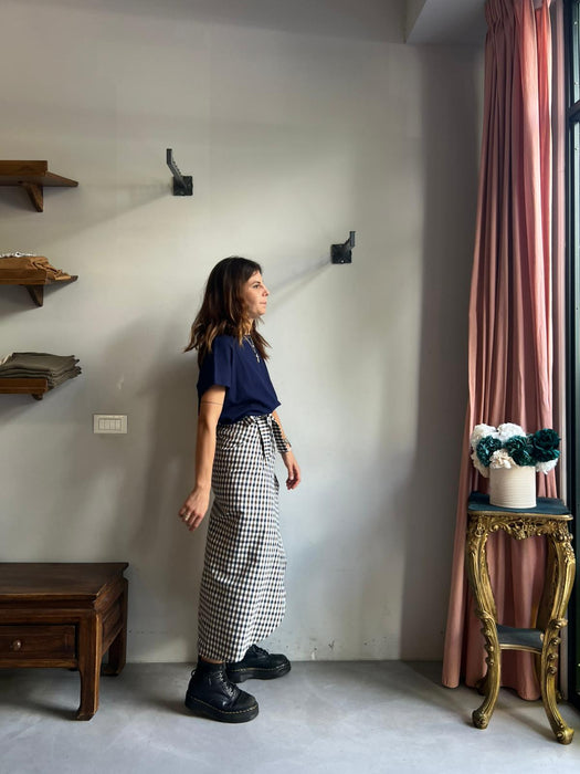 Gonna Matilda lunga a quadretti blu e marrone