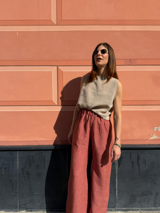 Top Emilia in lino color sabbia