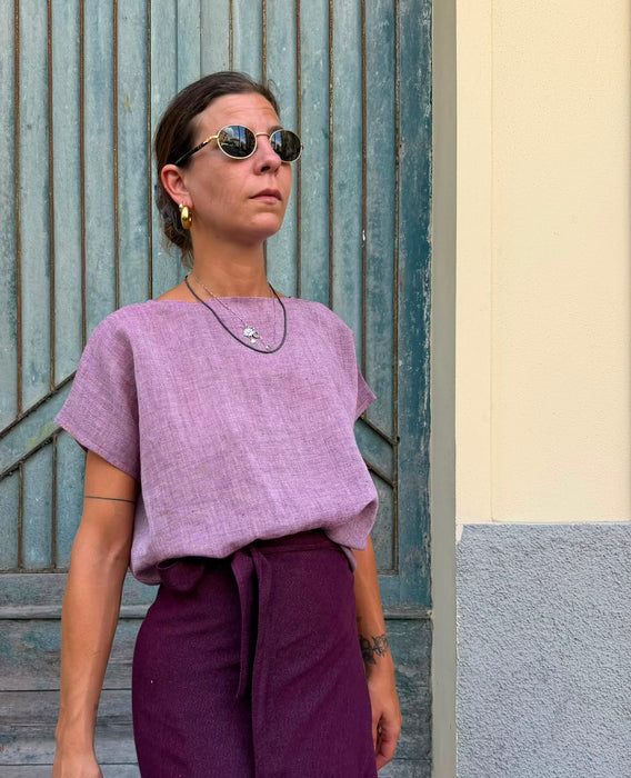 T-shirt Scatoletta in lino rosa ciliegia